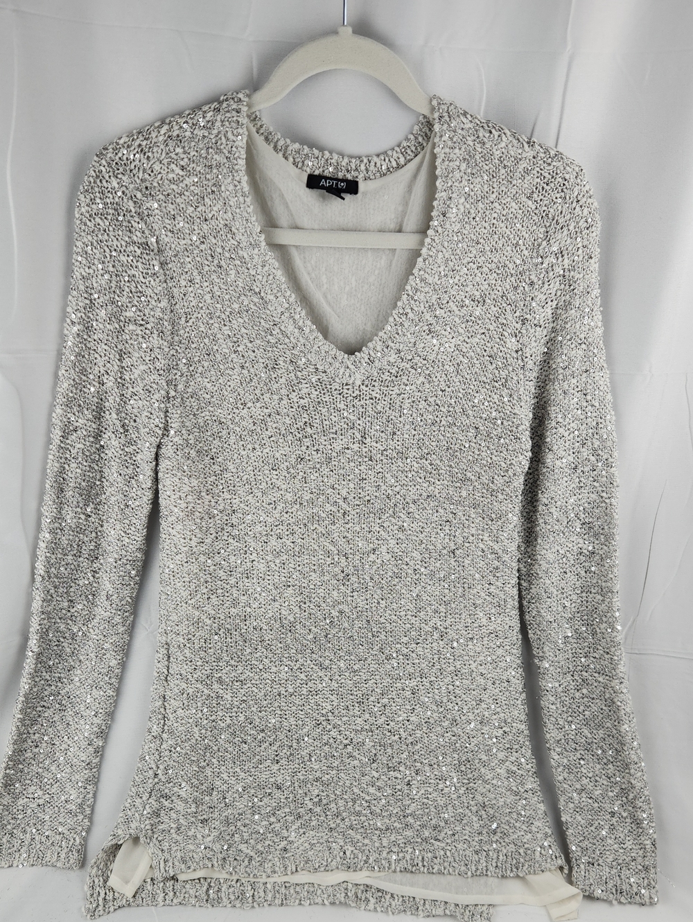 Apt. 9 Silver Sequin V-Neck Sweater Top